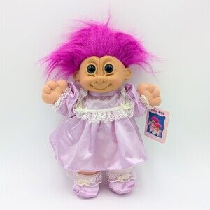 Vintage Russ Berrie Troll Kidz Doll Plush Purple Dress Blue Eyes 11.5" Tag 2325